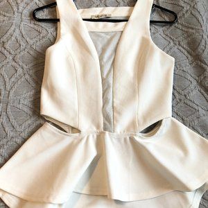 White tank top, sheer deep V panel, size medi